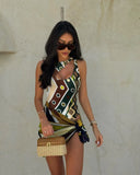 GETADME 2025 New Luxury Design Women's Hollow Out One-piece Swimsuits And Skirt Geometry Print Sexy Bikini Fashion Beach Bathing Suit