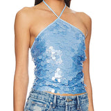 GETADME Y2k Sequin Beaded Halter Tops Boho Beach Backless Camis E-girl Sexy Club Party Sleeveless Shirt Vest Vintage Crop Tops Women