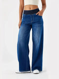 GETADME Women's Jeans New Elastic Waist High Stretch Loose Straight-Leg Pants Trendy Comfortable Versatile Cross-Border