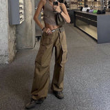 Pantalon femme Getadme 2024, style Spice Girls, coupe droite et ample, poches, taille basse, mode décontractée