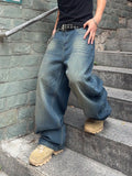 GETADME Vintage Men y2k Stretchy Baggy Denim Jeans For Men Fashion Casual pants Streetwear Denim Hip Hop Wide-Leg Straight Trousers