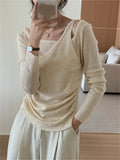 Getadme-Autumn High Stretch Tees Women Chic Off Shoulders Knitted Pullovers Slim Sweaters Full Sleeve Office Lady T-Shirts