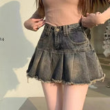 GETADME Vintage Fringe Design Slimming High-waisted Denim Skirt Women's Mini Dress Plenty Wrinkles For Summer