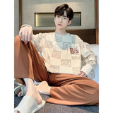 GETADME 플러스 사이즈 남성 파자마 세트 봄/여름 플레드 단색 학생용 잠옷 홈웨어 상의 및 바지 나이트웨어 라운지웨어