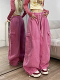 Getadme 2024 Korean Y2K Fashion Drawstring Casual Baggy Cargo Jeans Pants Women Clothing Straight Wide Leg Sweatpants Female Trousers