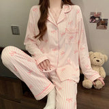 GETADME Young Girl Cherry Cartoon Pyjamas for Women Spring New Arrival Collar Cardigan Casual Comfortable Loose-Fit Homewear Set