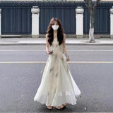 GETADME 여성용 중국 스타일 탱크 드레스 캐주얼 도시적 니치 디자인 예술적이고 우아한 소매 없는 롱 드레스