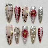 GETADME 30pcs 3D Dream Rose Press on Nails Heart & Animal Wave Fake Nail Short Almond Full Coverage Nail for Women&Girl False Nail Art