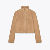 GETADME Vintage Suede Zipper Jacket Women Casual Oversized Lapel Green Long Sleeve Bomber Coats 2025 Spring Street Chic Outerwear Tops