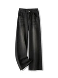 GETADME Korean Vintage High Waist Women's Jeans Y2K Slimming Pear-Shaped Loose Straight Bell Bottoms Black Gray Baggy Denim Trousers