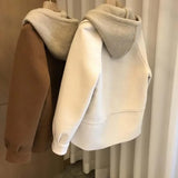 GETADME Plus Size Plus-Size Autumn Winter New High-End Knitted Sweater Jacket Women's Illusion Thickened Top Pu Hooded Two-Piece Set