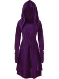 Getadme-Autumn and Winter Women's Solid Color Festival Performance Dress With Long Sleeves and Hooded Lace-up Dress