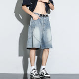 GETADME Summer New Baggy Denim Shorts Fashion Casual Straight Harajuku Jeans Male Vintage Wash Drawstring Short Pants Streetwear