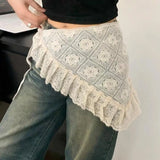 GETADME Lace Mini Skirts Women Elegant Sweet Lolita Short Skirts High Waist Y2k Streetwear Ruffle Skirts Lace Trim Butt Curtain Skirt