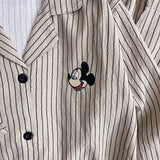 GETADME Mickey Mouse Strip Print Woman's Pajamas Set Autumn Winter Household Clothes Sweet Cute Pajamas Cartoon Student Homewear Korean