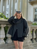 Getadme Solid Long Sleeved Short Coat With Scarf Women Loose Single Button Warm Jacket Autumn Winter Fashion Female Streetwear