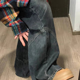 GETADME Y2K Spicy Girl Dark Series Wide Leg Jeans Women's New High Street Splicing Loose High Waist Slimming Flare  Pants