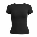 GETADME Woman Clothing Short Sleeve T-shirt Slim Fit Tops Female O-Neck Knitted Sheath Tee Shirt Street Wear Sex Sporty 2025 Y2K New2410