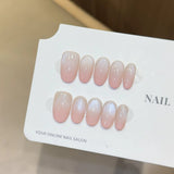 GETADME 10Pcs Simple Fashion Diamond White Handmade Fake Nails Tips Art with French Aurora White Edge Design Elegant High-end Manicure