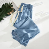 L-5XL Summer Women's Tencel Jeans Female High Elastic Waist Thin Loose Denim Pants for Women Casual Drawstring Straight Jeans