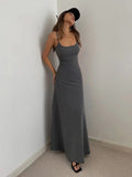 GETADME Summer Women's New Style Fashionable Simple Temperament Sling Long Backless Thin Waist Sexy Sweet Spicy Long Casual Dress