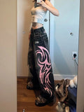 GETADME Harajuku 2025 American plus contrasting color blade print jeans for womens autumn and winter new pants gothic women jeans