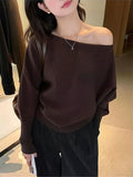 GETADME Batwing Long sleeve Knitted Pullover Women 300g Thick Off shoulder Top Korean Fashion Sweater Loose Casual Autumn Outwear Pull