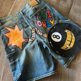 GETADME Baggy Custom Paint Jorts Washe Number 8 Ball Denim Shorts Men Goth Y2k Harajuku Casual Sweatpants Wide Leg Short Streetwear