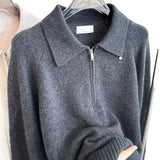 GETADME 2025 Fall Winter Pullover Women European Style Refined Shell Button Turn Down Collar Long Sleeve Premium Half Zip Knit Sweater