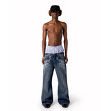 GETADME Y2k Blue Opening Bootcut Jeans Vintage Washed Embroidery Men Women Pants Harajuku High Street Streetwear Unisex Casual Jeans