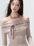 Vintage Elegant Sexy Knitted Pullovers Korean Style Fashion Causal Streetwear One-shoulder Design Slim Sweater Chic 2024