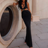 GETADME 2025 Ladies Elegant Sexy Halter Hollow Out Deep V Neck Solid Ruched Slimming Evening Party Maxi Backless Dresses Clubwear