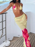GETADME XS - L With Cover Up Flowers Halter Bikini Female Swimsuit Women Swimwear Three-pieces Bikini set Bather Bathing Suit Swim K6800