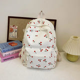 GETADME Corduroy Backpack Cherry Pattern Women Travel Daypack Adjustable Strap Laptop Backpack Zipper for Work Shopping School