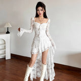 GETADME SylCue Mesh Patchwork Long Dresses Women Autumn New Style Square Collar Flared Sleeve Ruffle Ribbon Street Sexy Fashion Vestidos