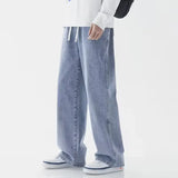 GETADME Spring Autumn Men Baggy Jeans Oversize Straight Loose Casual Denim Trousers Solid Color Streetwear Fashion Y2k Wide Leg Pants