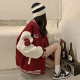 GETADME Autumn and Winter Embroidery Version of Loose Lazy Classic Baseball Uniform Padded and Thickened Letters Embroidery Jacket