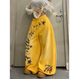 GETADME 2026 American Style Vintage Gradient Letter Print Casual Wide Leg Pants Loose Fit Hip Hop Jazz Dance Women Fashionable Trousers