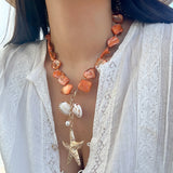 GETADME Retro Starfish White Shell Conch Pendant Necklace  Women 2025 Simple Creative Colorful Stones  Hand Woven beach Jewelry Girls
