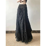 GETADME MEXZT Y2K Lace Mesh Long Skirt Women Harajuku Vintage Patchwork Bandage Black Skirts Gothic Aesthetic High Waist Chic Faldas New