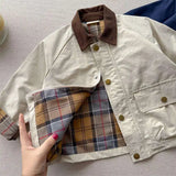 GETADME 2025 UNITIM Spring Autumn Kids Boys Jacket Plaid Spliced Pocket Long Sleeve Toddler Boys Outerwears Coat Children Boys Jacket