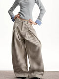 GETADME 2025 Trend Y2K Style Baggy Striped Pleated Women's Casual Jeans Pants For Woman Clothing Wide Leg Harajuku Cotton Long Trousers