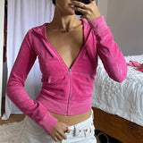 Getadme Y2K Aesthetic Vintage Slim Sweatshirts Embroidery Graphic Pattern Zip Up Hoodies 2000s Retro Grunge Mall Goth Jacket Autumn Coat
