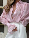 GETADME Trendix Satin Shirts For Women 2025 Summer Sexy See Through Long Sleeve Casual Top Vacation Loose Beach Party Fashion Clothes