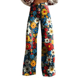 GETADME Vintage Floral Print Wide-leg pants for women High waist straight pants Spring Summer Loose Pant Street Fashion y2k clothes
