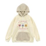 Hooded Sweatshirt Women Lambwool Patchwork Hat Winter Thick Warm Embroidery Print Pullover Winter Vintage Sweet Female Hoodies