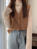 Gilet sans manches vintage pour femme, style preppy, automne, décontracté, en maille.