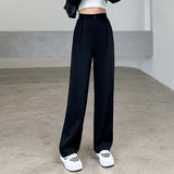 GETADME 여성 하이웨이스트 플로어 길이 정장 바지 가을 겨울 화이트 루즈 와이드 레그 팬츠 여성 오피스 레이디스 스트레이트 롱 팬츠