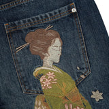 GETADME Harajuku Flower Woman Embroidery Baggy washed jeans Y2K Vintage 2000s streetwear American Gothic Pants Men Women wide leg pants