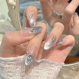 GETADME 10pcs Simple Handmade Fake Nail Tip Gradient Pink Design False Nail Art Reusable French Cat's Eye Mid-length Oval Press on Nails